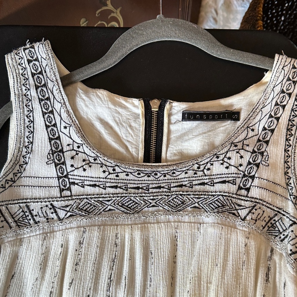 Funsports Embroidered Boho White Tank Dress